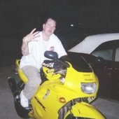 Woodie on a motorcycle