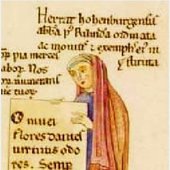Herrad of Landsberg Self-portrait from Hortus deliciarum, c. 1180.